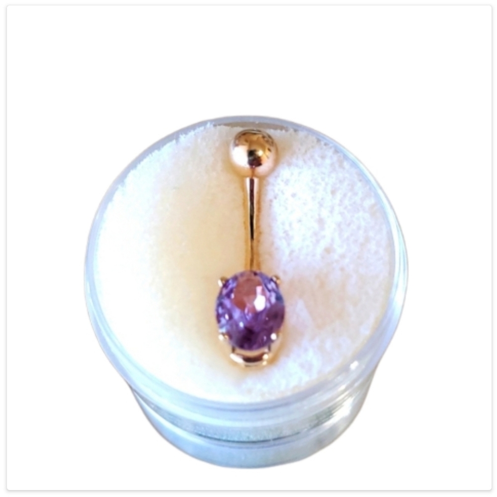 Body Gems Navel Jewelry Piercing 14 Carat Nickel Free Gold w/ Prong Set Amethyst